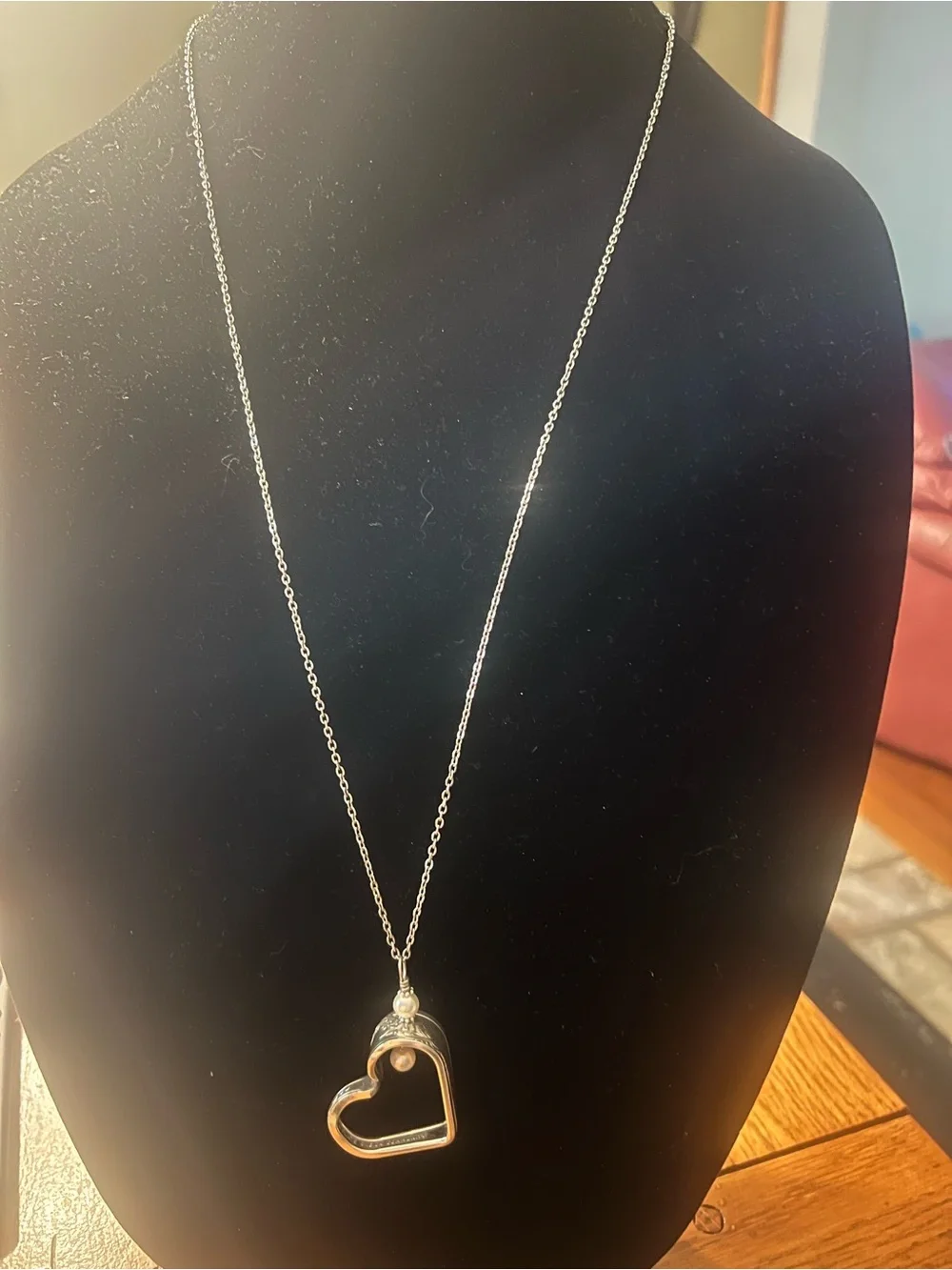 Silver Heart spoon Pendant Necklace with Pearl Accent